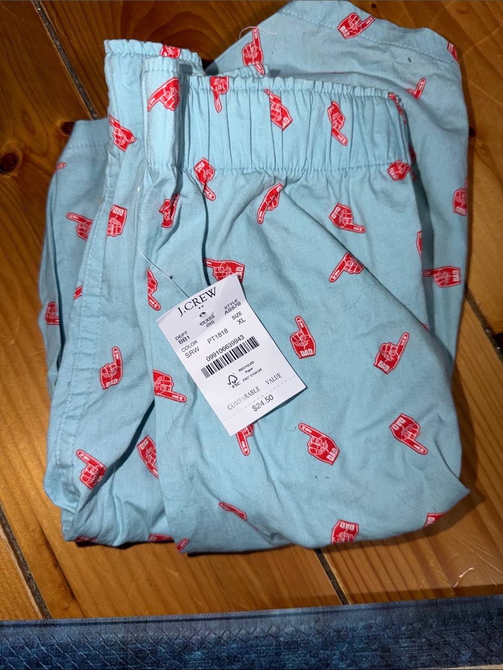 J. Crew Kids Light Blue Pajama Bottoms with Red Foam Finger Print